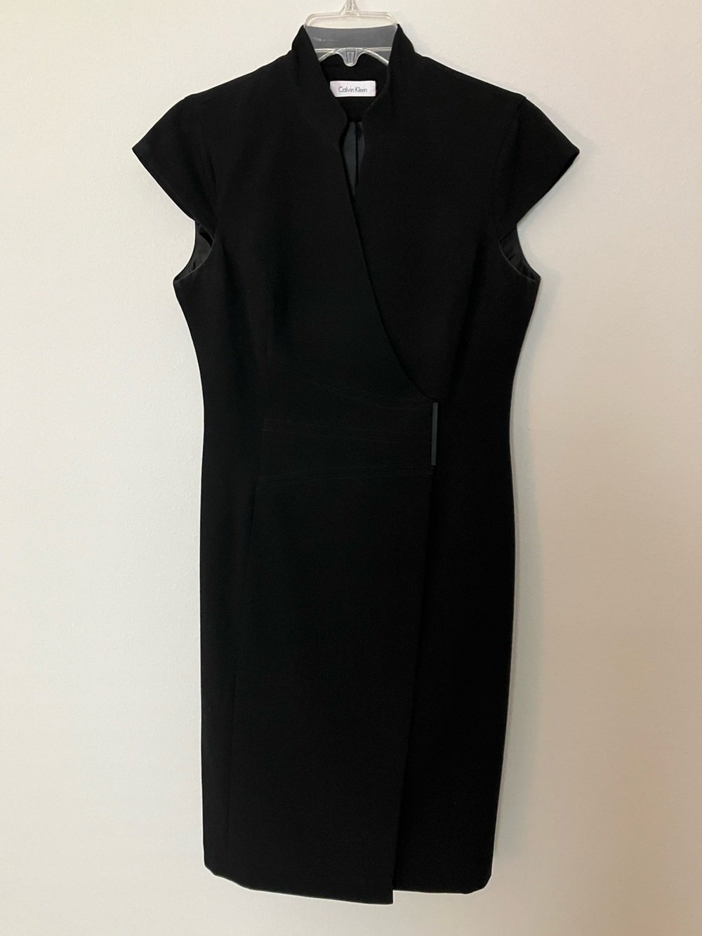 Calvin Klein Black Wrap Sheath Dress Career Office Midi Dress